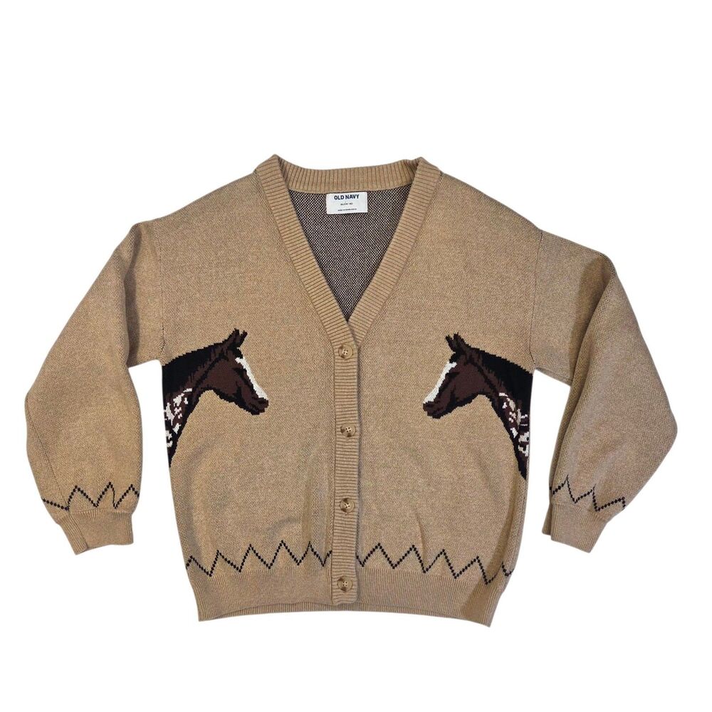 Old Navy Horse Cardigan Sweater Western Equestrian Youth XL 14-16 Preppy Cozy